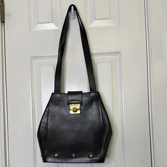 Salvatore Ferragamo Handbags - Salvatore Ferragamo Black Leather Shoulder Bag with Gold Clasp